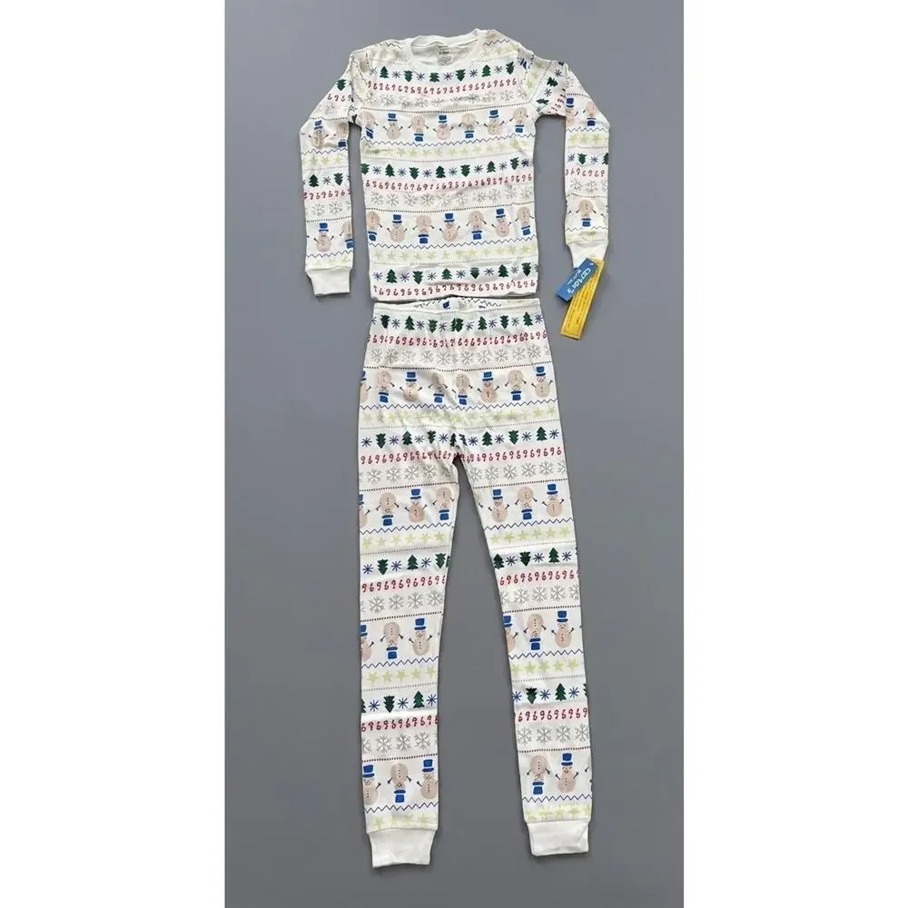 NEW! L Carter's Adult Unisex Christmas Snowman Fair Isle 2PC Pajama Set White